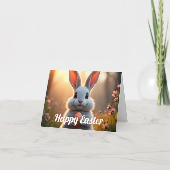 Cartão Coelho da Páscoa Feliz na Magia da Primavera (Frente)