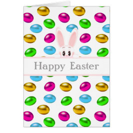 Cartão Coelho da Páscoa & Ovos Coloridos em Branco
