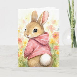 Cartão Coelho de Aniversário com Capuz Rosa