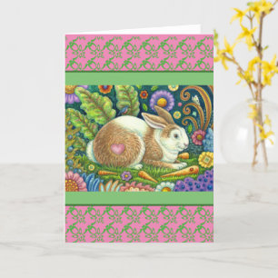 Cartão COELHO DE ARTE FOLK E PÁSSARO EM Vazio DE JARDIM S