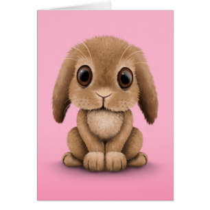 Cartão Coelho de coelho bonito do bebê de Brown no rosa