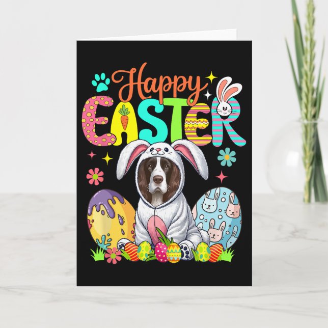 Cartão Coelho de Cosplay de Springer Spaniel Inglês Feliz (Frente)