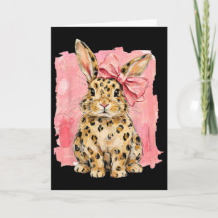 Cartão Coelho de Impressão de Leopardo com Laço Rosa Fofa