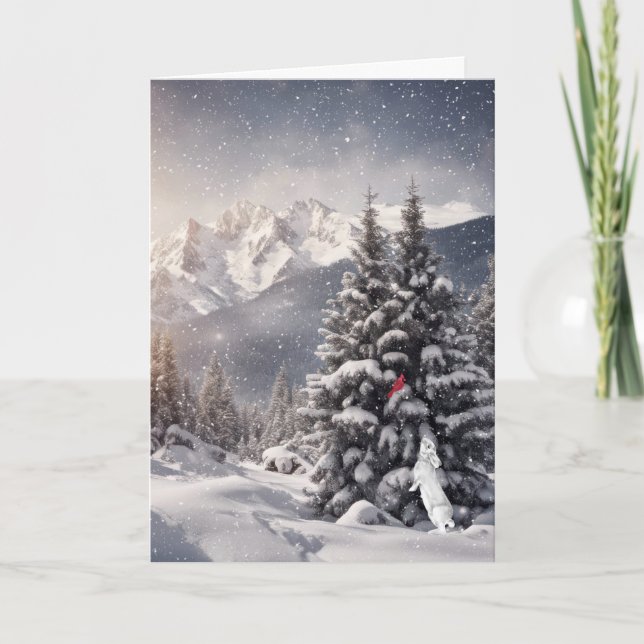 Cartão Coelho De Natal E Cardinhos Em Flocos De Neve (Frente)