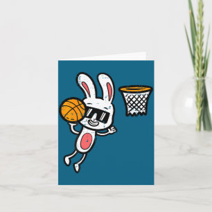 Cartão coelho de Páscoa basquete enterrada esportes menin