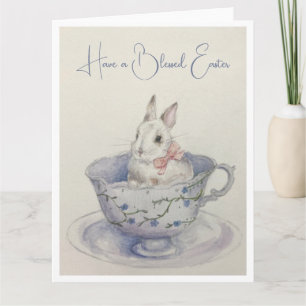 Cartão Coelho de Páscoa em Aquarela em Xícara de Chá Cart