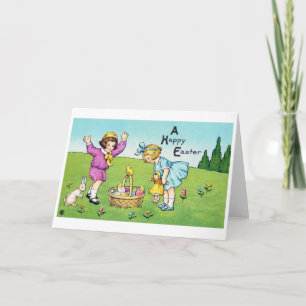 Cartão Coelho de Páscoa Infantil Vintage 