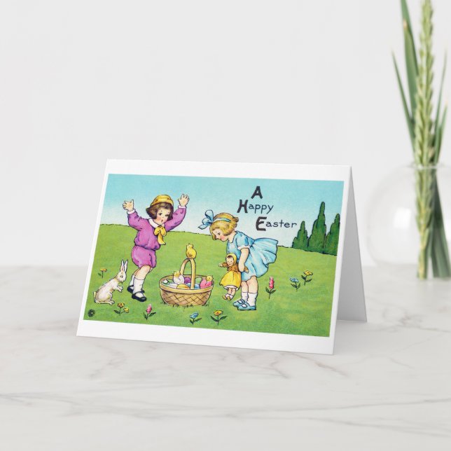 Cartão Coelho de Páscoa Infantil Vintage  (Frente)