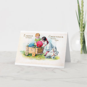 Cartão Coelho de Páscoa Infantil Vintage Ovo