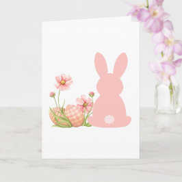 Cartão Coelho de Páscoa Rosa Fofo com Flores de Primavera