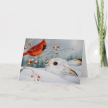 Coelho de Snowshoe Arte de Aquarela Vermelha Cardi