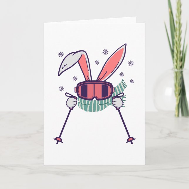 Cartão Coelho do esqui com óculos de esqui e cachecol (Frente)