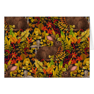 Cartão Coelho do outono a preto