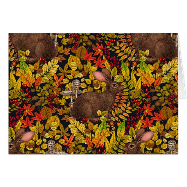 Cartão Coelho do outono a preto (Frente Horizontal)