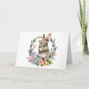 Cartão Coelho em Aquarela com Grinalda Floral 
