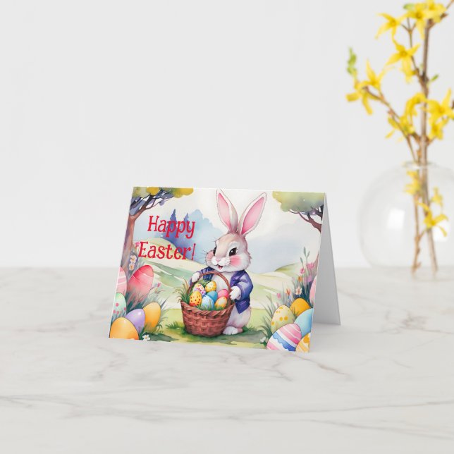 Cartão Coelho feliz 1, Páscoa (Flor Amarela)