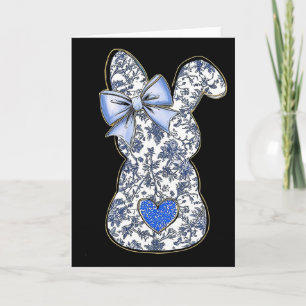 Cartão Coelho Floral Chinoiserie de Páscoa Com Laço Azul