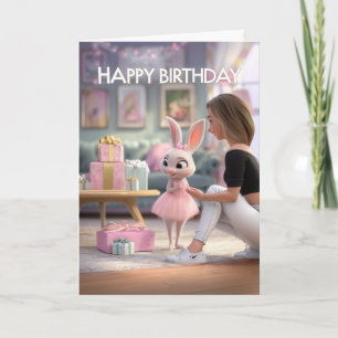 Cartão Coelho Fofo de Vestido Rosa com Presentes Feliz An