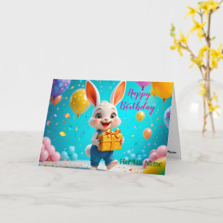 Cartão Coelho Fofo Feliz Aniversário 