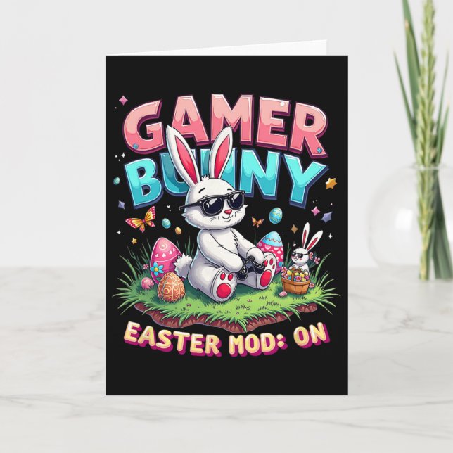 Cartão Coelho Gamer Divertido Mod de Páscoa Presente de J (Frente)