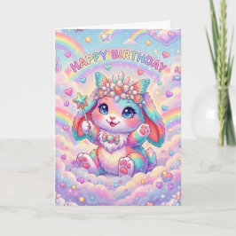 Cartão Coelho Mágico Arco-Íris Aniversário Infantil Capri