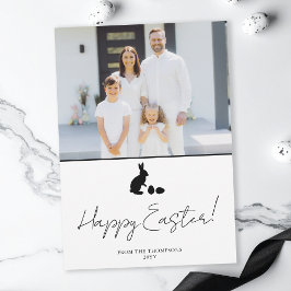 Cartão Coelho Mínimo em Preto e Foto da Família no Easter