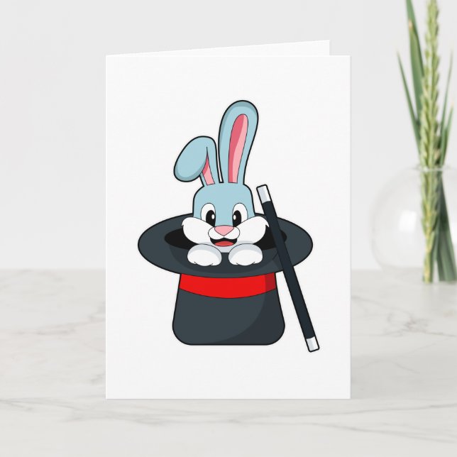 Cartão Coelho na Magia com Varinha e Chapéu (Frente)