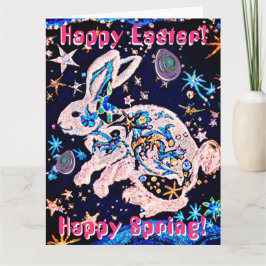 Cartão Coelho no Céu com Estrelas & Ovos