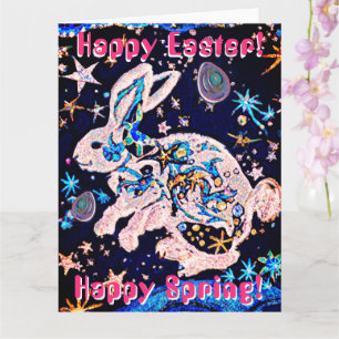 Cartão Coelho no Céu com Estrelas & Ovos