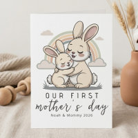 Coelho Pastel Mamãe Bebê Primeiro Dia das Mães Amo