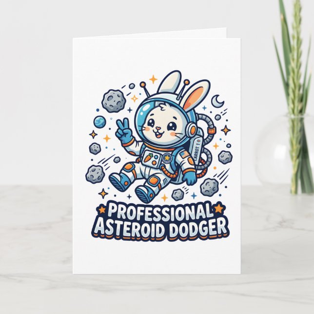 Cartão Coelho Profissional que Desvia de Asteroides (Frente)