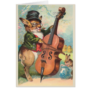 Cartão "Coelho que joga vintage do violoncelo"