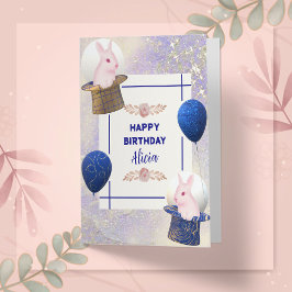 Cartão coelho rosa giro design