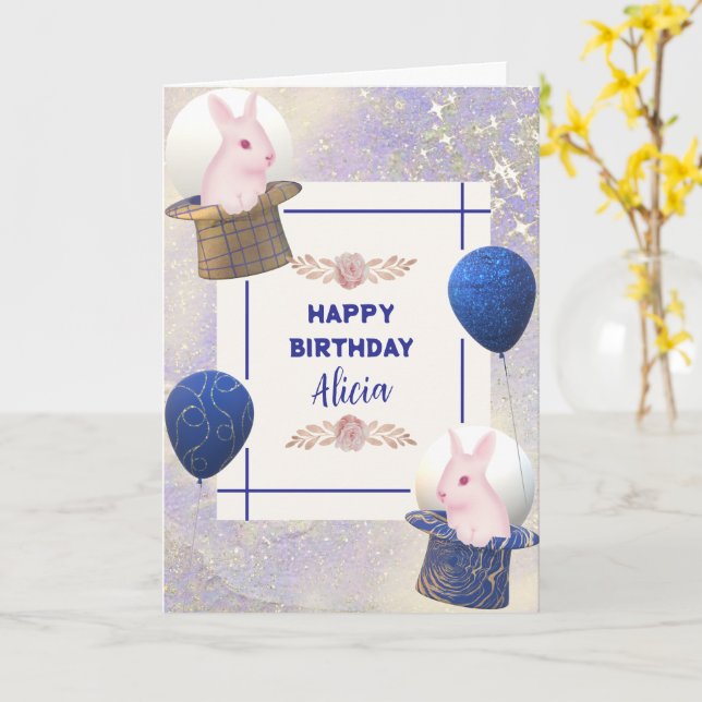 Cartão coelho rosa giro design (Flor Amarela)