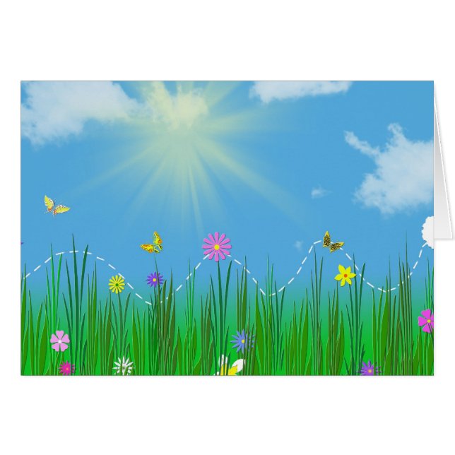 Cartão coelho saltando na grama (Frente Horizontal)