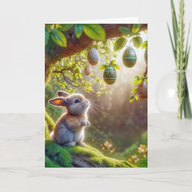 Cartão Coelho Sob Uma Árvore De Ovos De Páscoa (Frente)