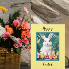 Cartão Coelho tropical do Havaí felz pascoa e ovos