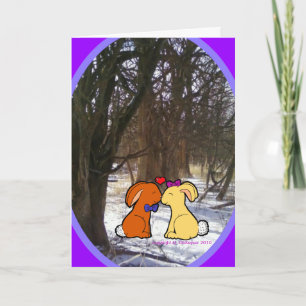 Cartão Coelhos beijando na neve - Noivado