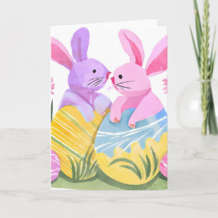 Cartão Coelhos de Ovo de Páscoa   Aquarela Pastel