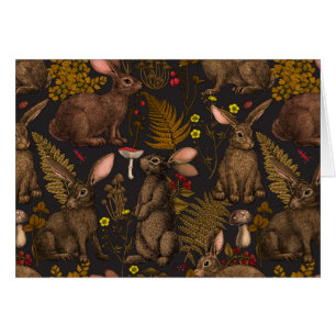 Cartão Coelhos e flora florestal