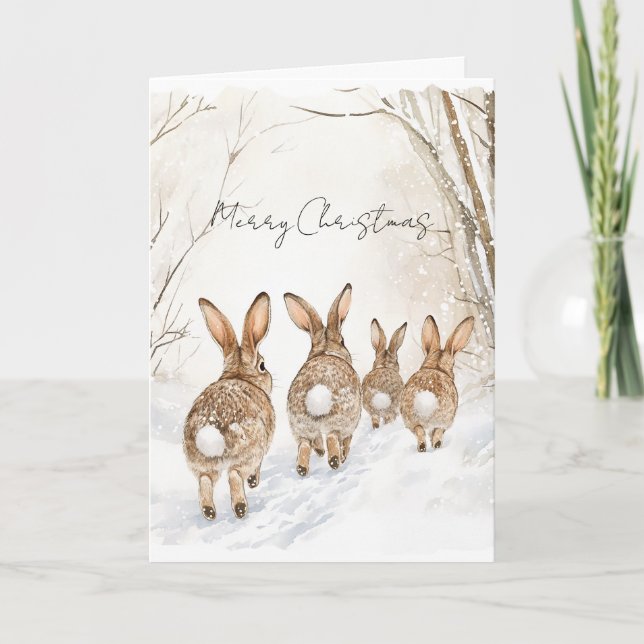 Cartão Coelhos na Neve Natal (Frente)