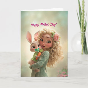 Cartão Coelhozinho Fofo com Cenoura Feliz Dia das Mães