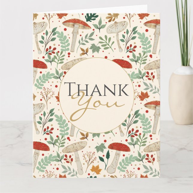 Cartão Cogumelos de queda e ilustração de folhas (Frente)