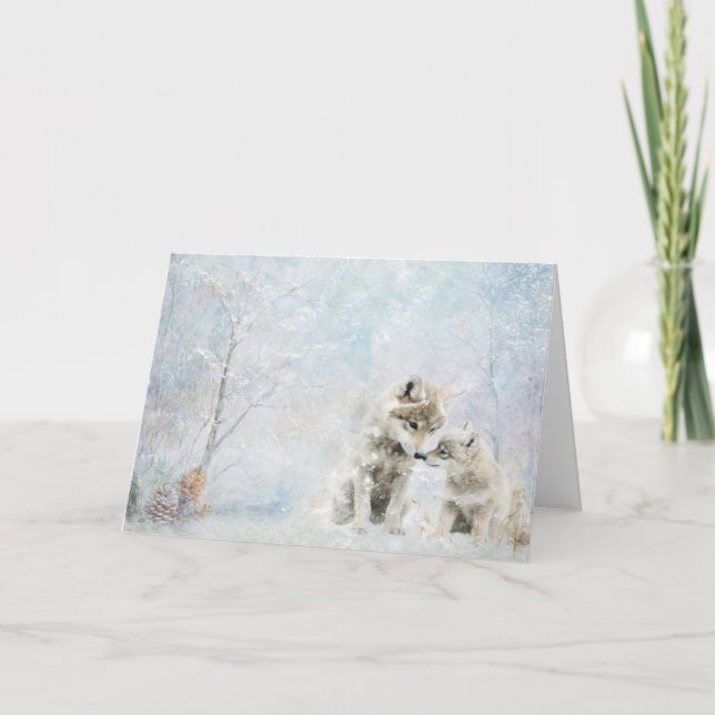 Cartão Coiotes De Animais Da Floresta Cura Em Neve (Frente)