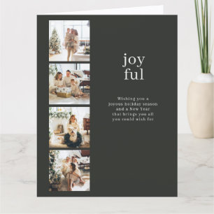 Cartão Colagem de 4 Fotos Personalizadas de Natal Alegre