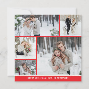 Cartão Colagem de 5 fotos no Newlyweds Feliz Natal