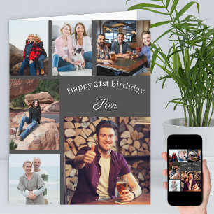 Cartão Colagem de 6 Fotos de Aniversário para Filho de Qu