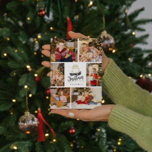 Cartão Colagem de 6 fotos Feriados de Bolinhas Vermelha d