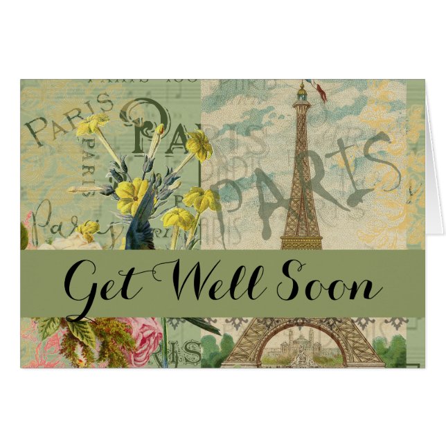 Cartão Colagem de Arte Gráfica de Paris França Viagem (Frente Horizontal)