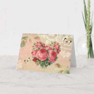 Cartão Colagem de Coração Girly Vintage Rosa